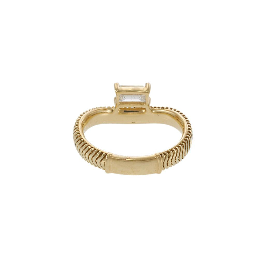 14KT Yellow Gold Herringbone Band with Emerald-Cut Diamond