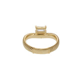 14KT Yellow Gold Herringbone Band with Emerald-Cut Diamond