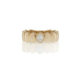 14K Yellow Gold Oval Pattern Ring with Oval Cut Diamond