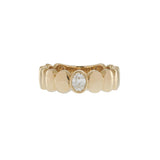 14K Yellow Gold Oval Pattern Ring with Oval Cut Diamond