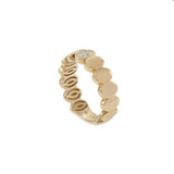 14K Yellow Gold Oval Pattern Ring with Oval Cut Diamond
