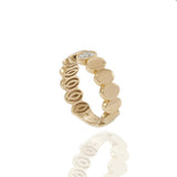 14K Yellow Gold Oval Pattern Ring with Oval Cut Diamond