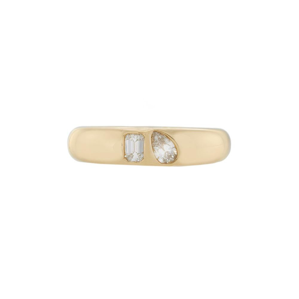 14KT Yellow Gold Bezel-Set Pear and Emerald Cut Diamond Band