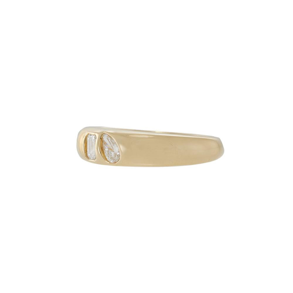 14KT Yellow Gold Bezel-Set Pear and Emerald Cut Diamond Band
