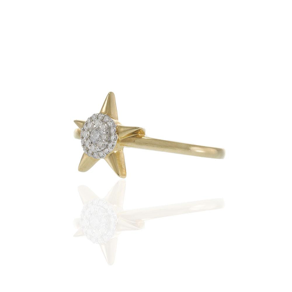 14KT Yellow Gold Diamond Starburst Cluster Ring