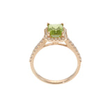 14KT Rose Gold Emerald Cut Peridot Diamond Halo Ring with Diamond Shank