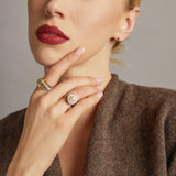 14KT White Gold Vintage Pearl and Diamond Halo Cocktail Ring