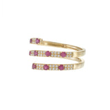 14KT Yellow Gold Ruby and Diamond Three Row Wrap Ring