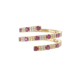 14KT Yellow Gold Ruby and Diamond Three Row Wrap Ring