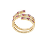 14KT Yellow Gold Ruby and Diamond Three Row Wrap Ring