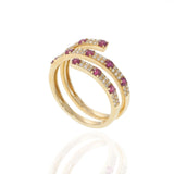 14KT Yellow Gold Ruby and Diamond Three Row Wrap Ring