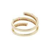 14KT Yellow Gold Ruby and Diamond Three Row Wrap Ring