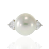 Platinum South Sea Pearl and Trillion Cut Diamond Ring