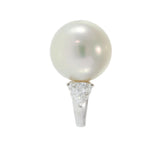 Platinum South Sea Pearl and Trillion Cut Diamond Ring