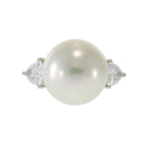 Platinum South Sea Pearl and Trillion Cut Diamond Ring