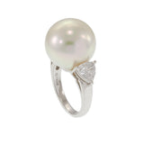 Platinum South Sea Pearl and Trillion Cut Diamond Ring