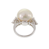 Platinum South Sea Pearl and Trillion Cut Diamond Ring