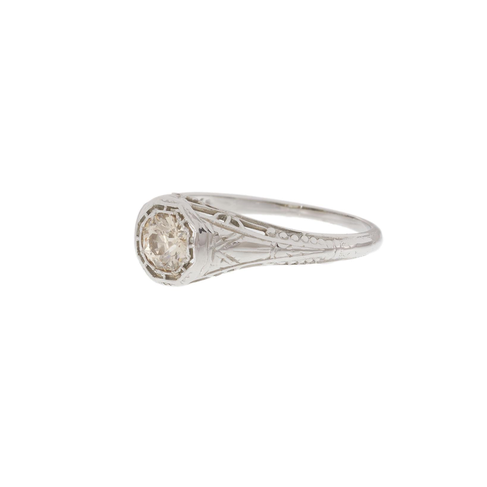 Art Deco Old European Cut Diamond Filigree Ring