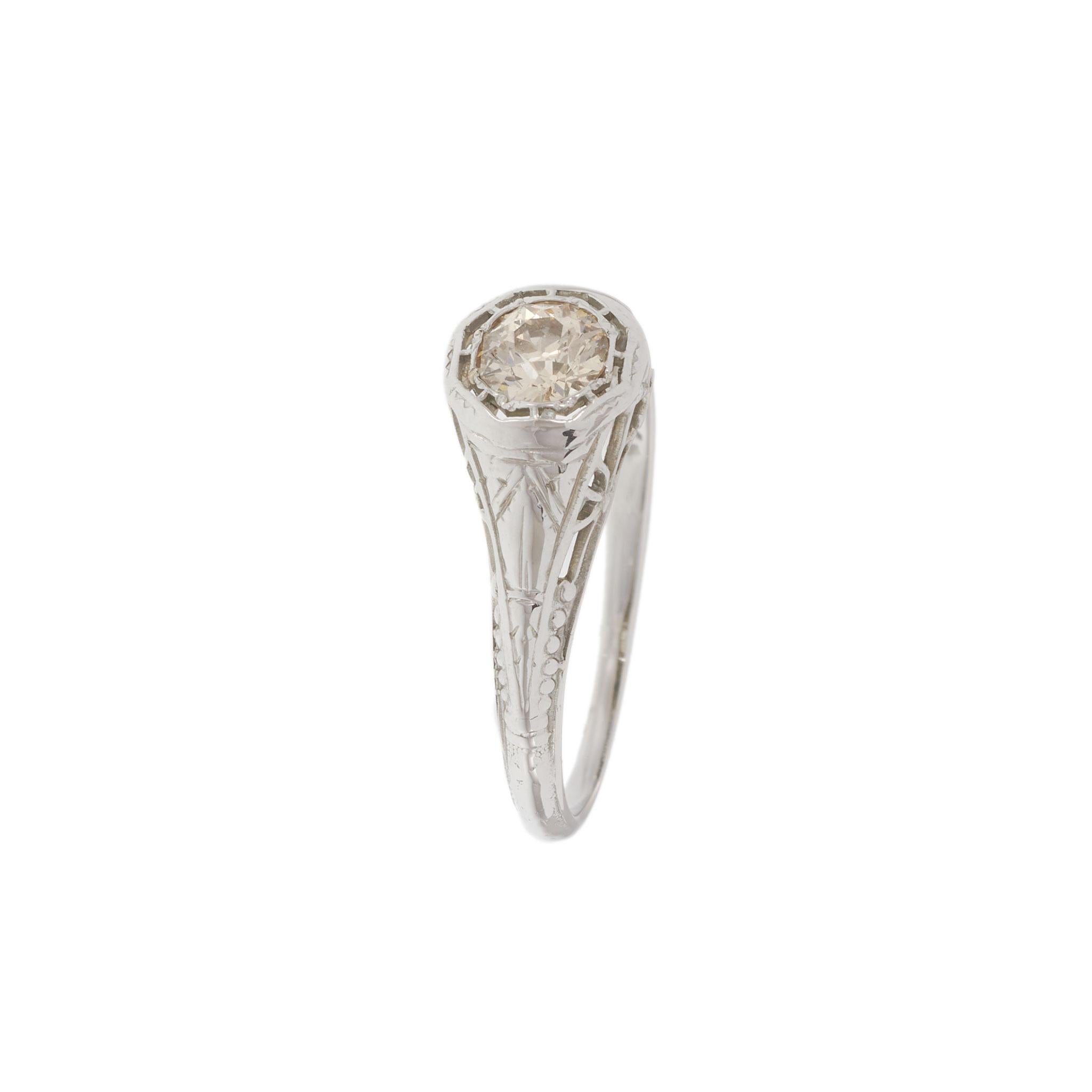 Art Deco Old European Cut Diamond Filigree Ring