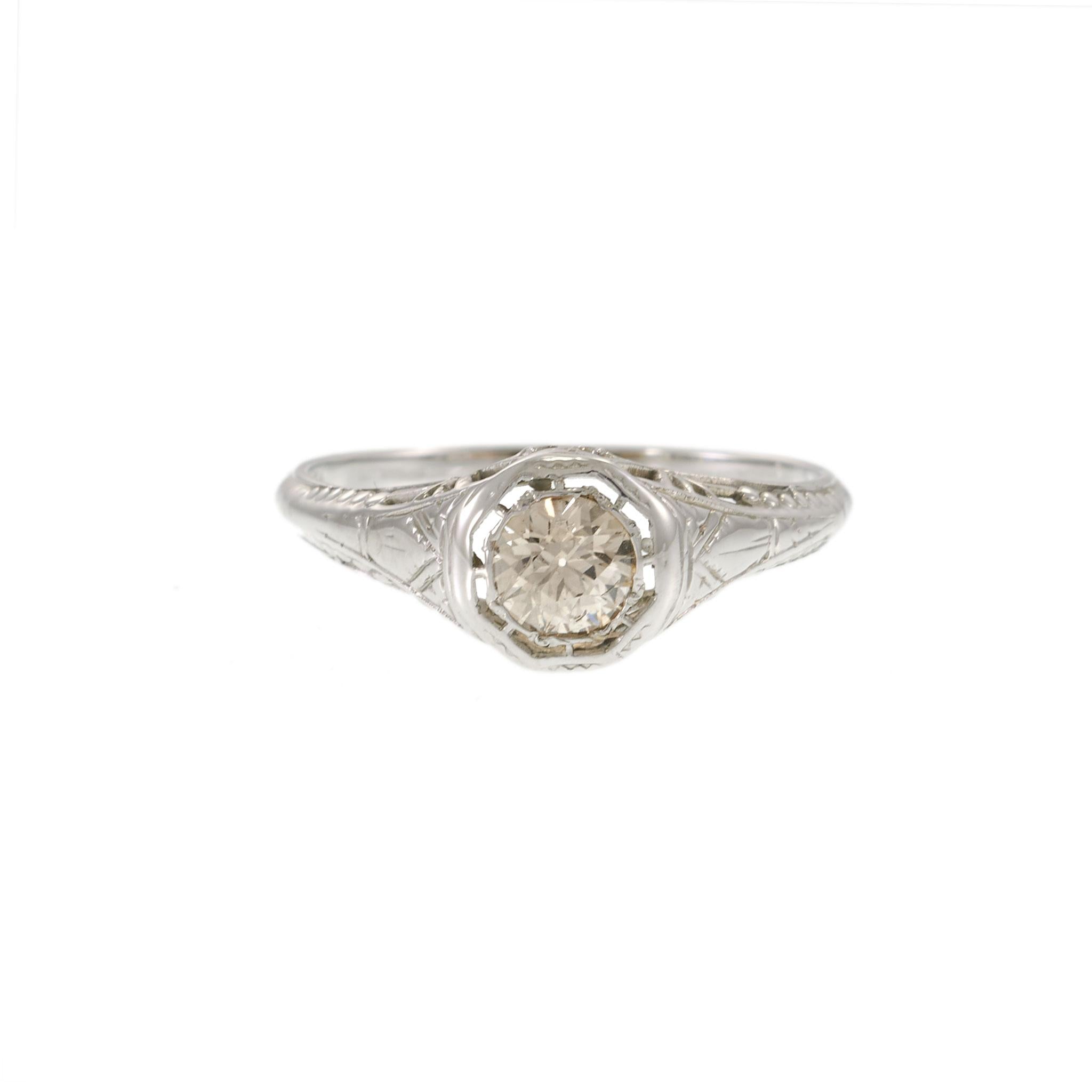 Art Deco Old European Cut Diamond Filigree Ring