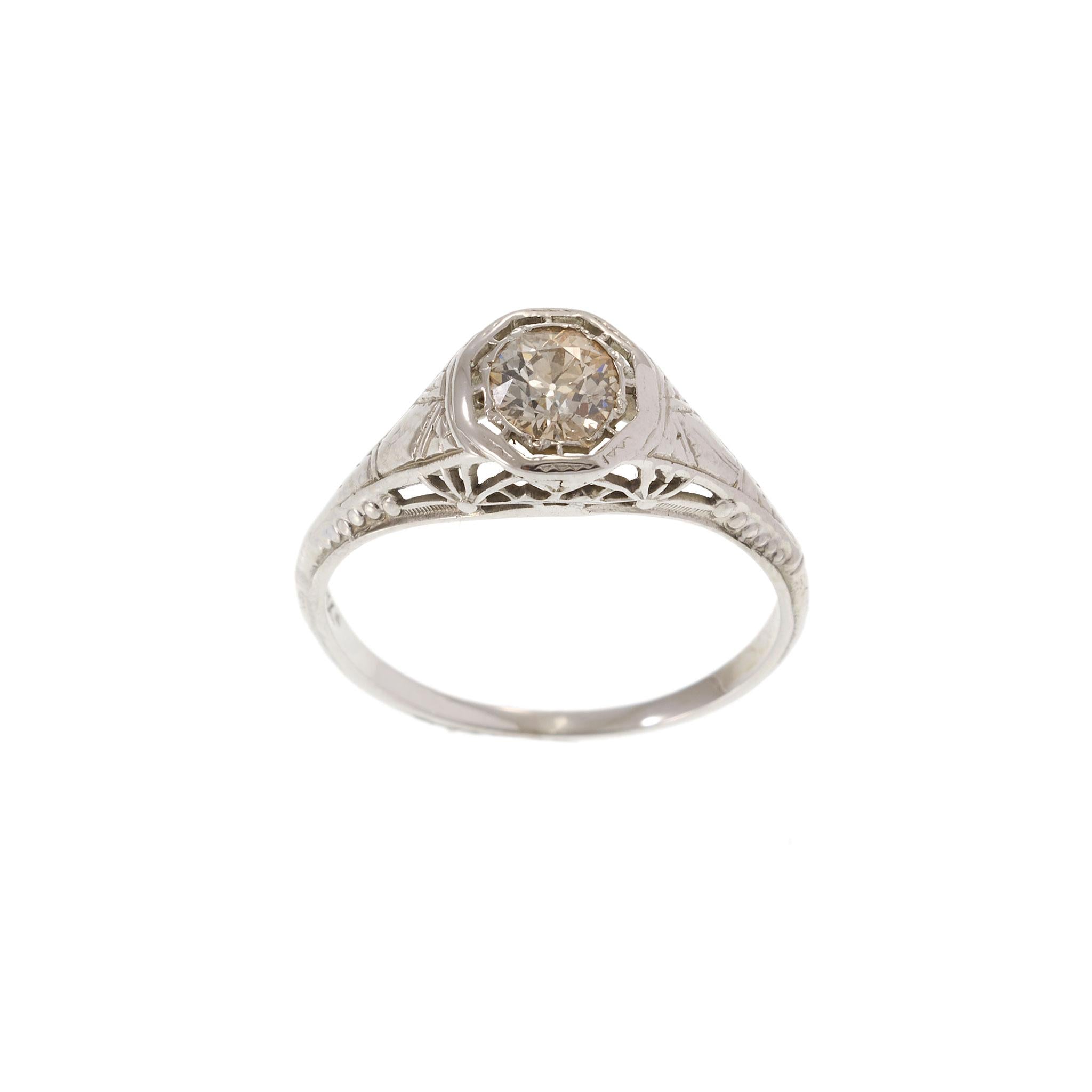 Art Deco Old European Cut Diamond Filigree Ring