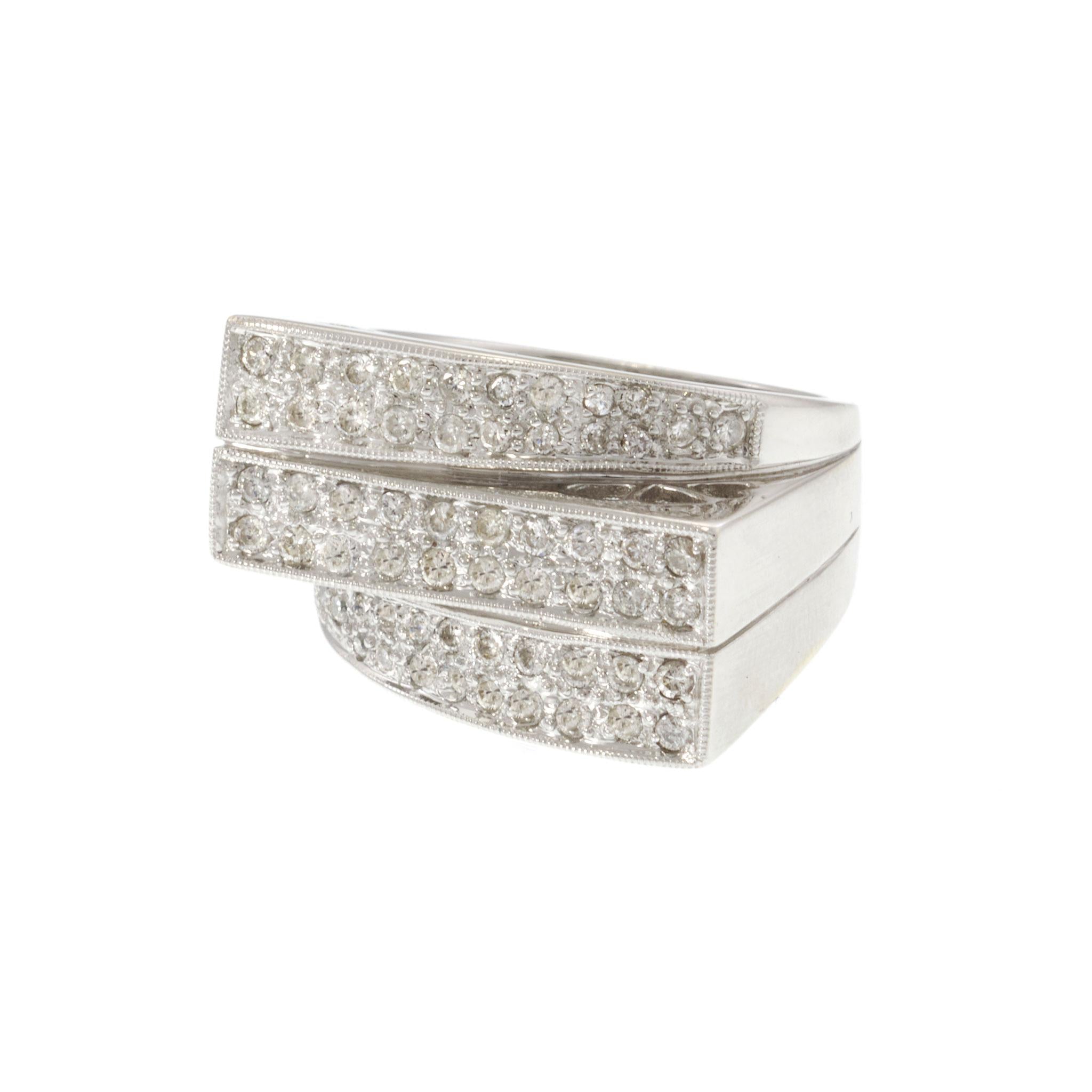 Vintage Three Row Pavé Diamond Ring in 14KT White Gold