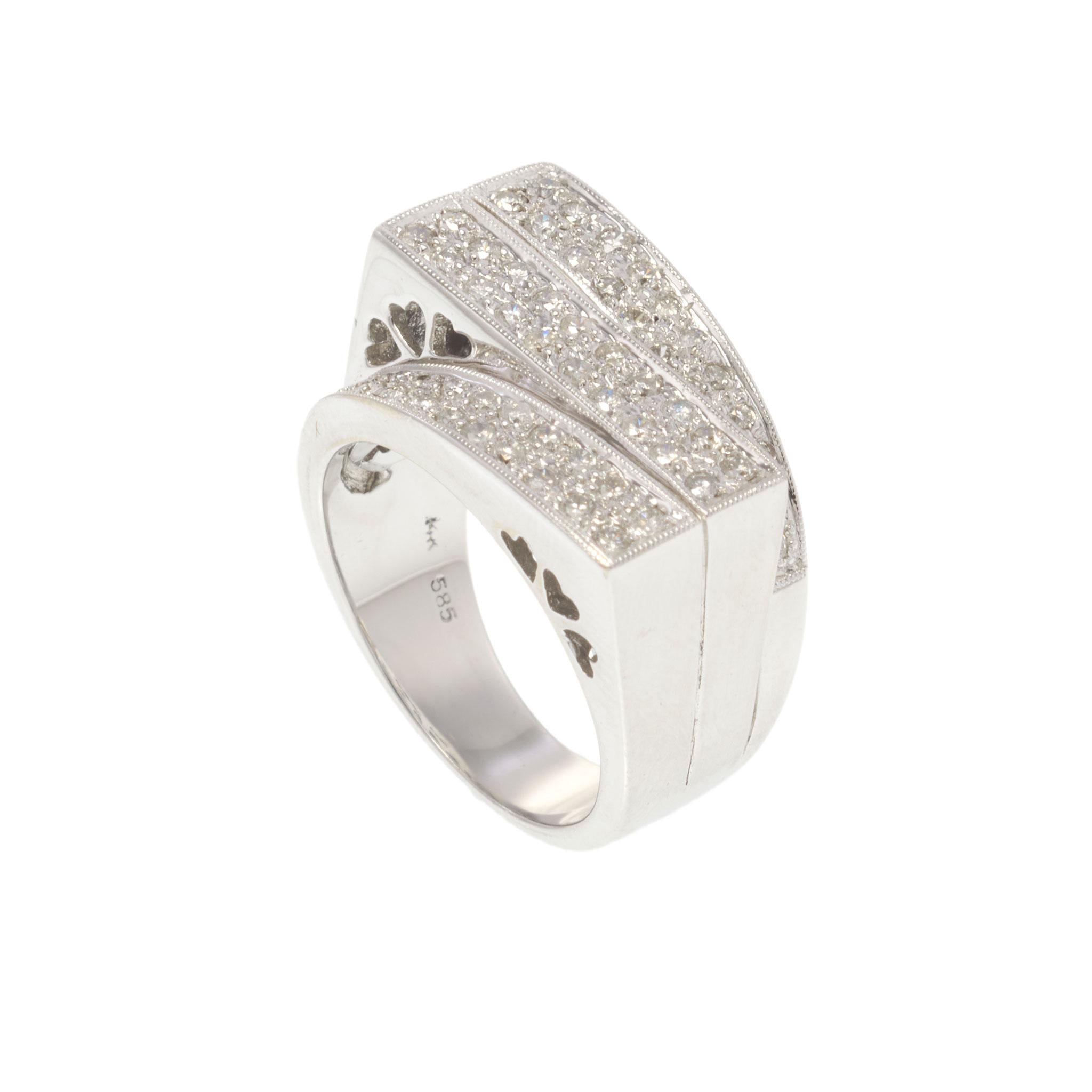 Vintage Three Row Pavé Diamond Ring in 14KT White Gold