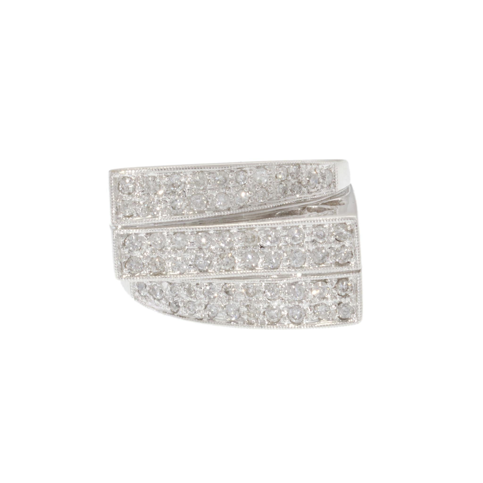 Vintage Three Row Pavé Diamond Ring in 14KT White Gold