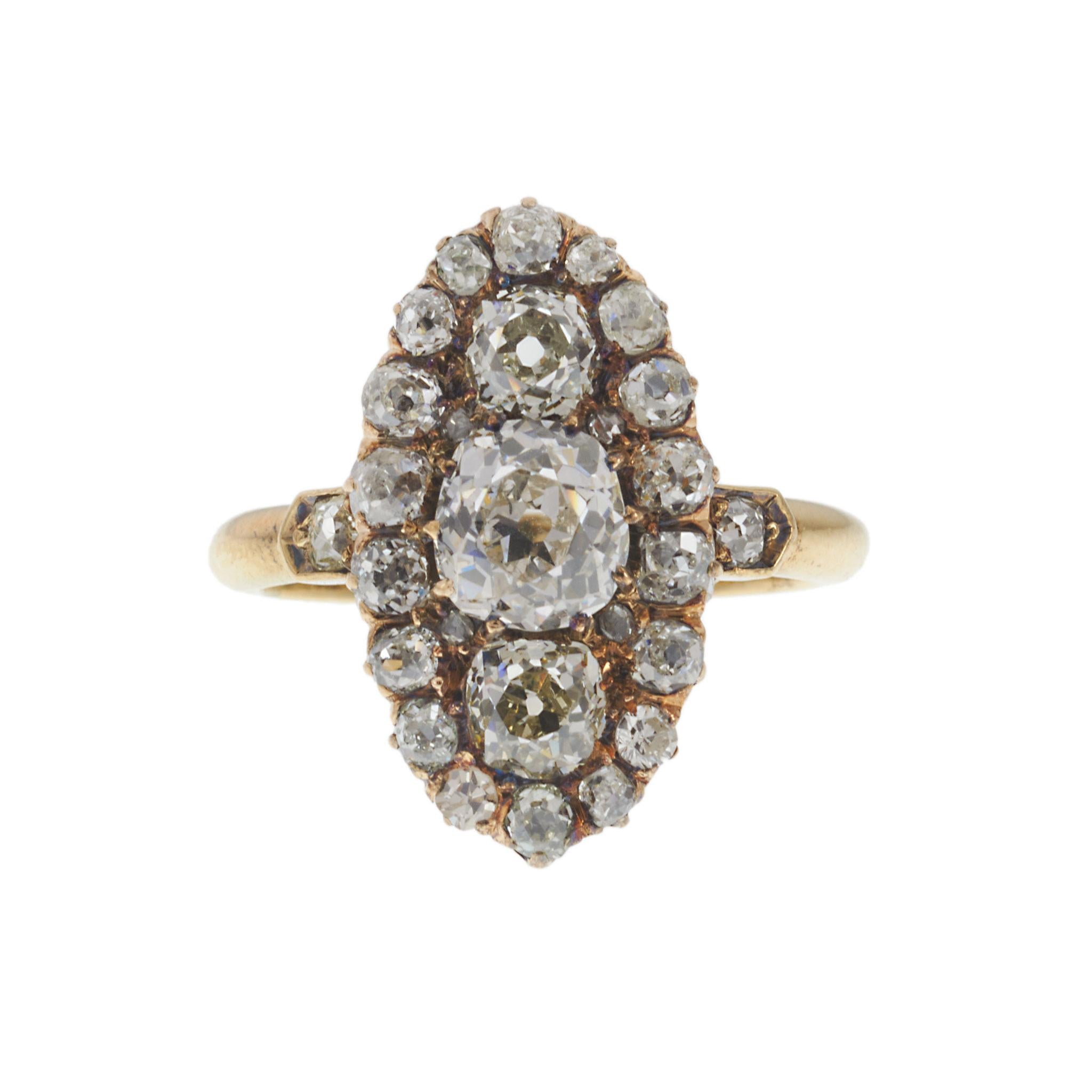 Antique Victorian Era 18KT Yellow Gold Old Mine Cut Diamond Ring