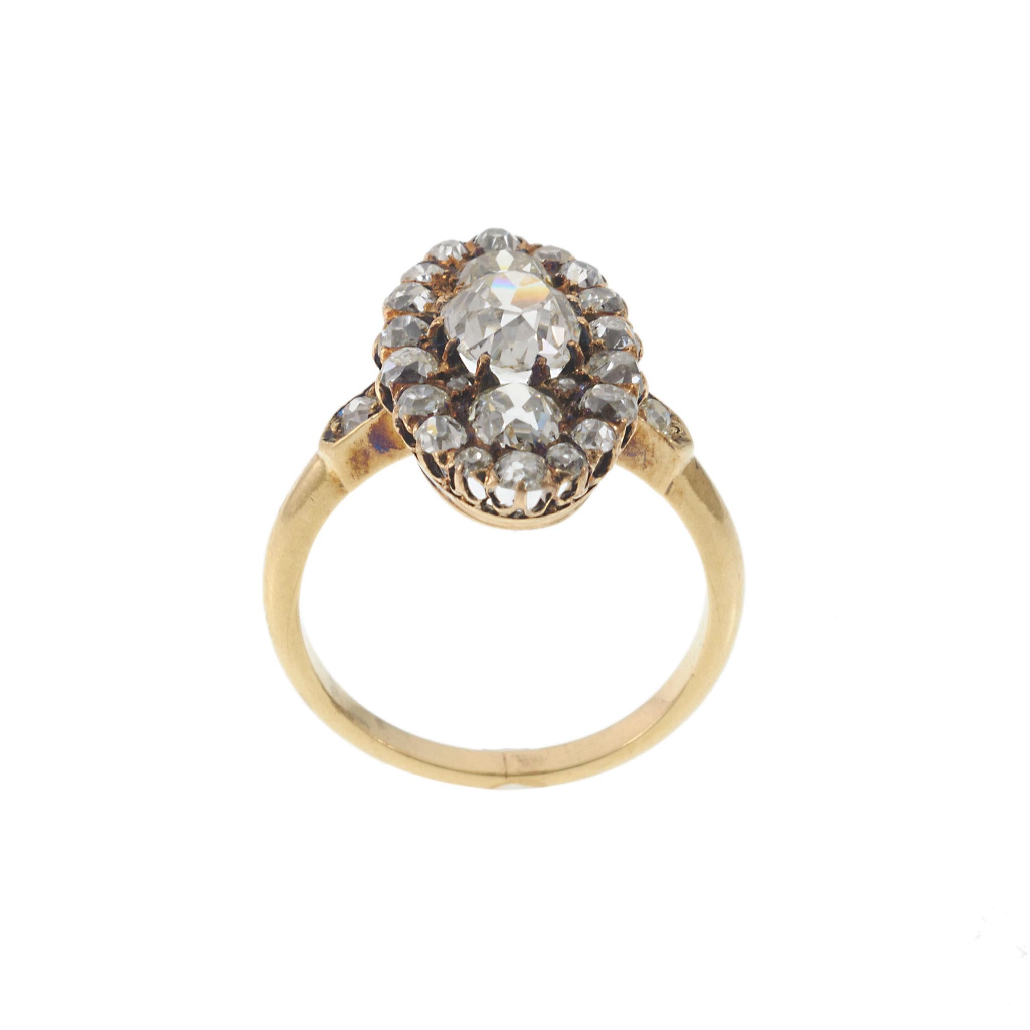 Antique Victorian Era 18KT Yellow Gold Old Mine Cut Diamond Ring