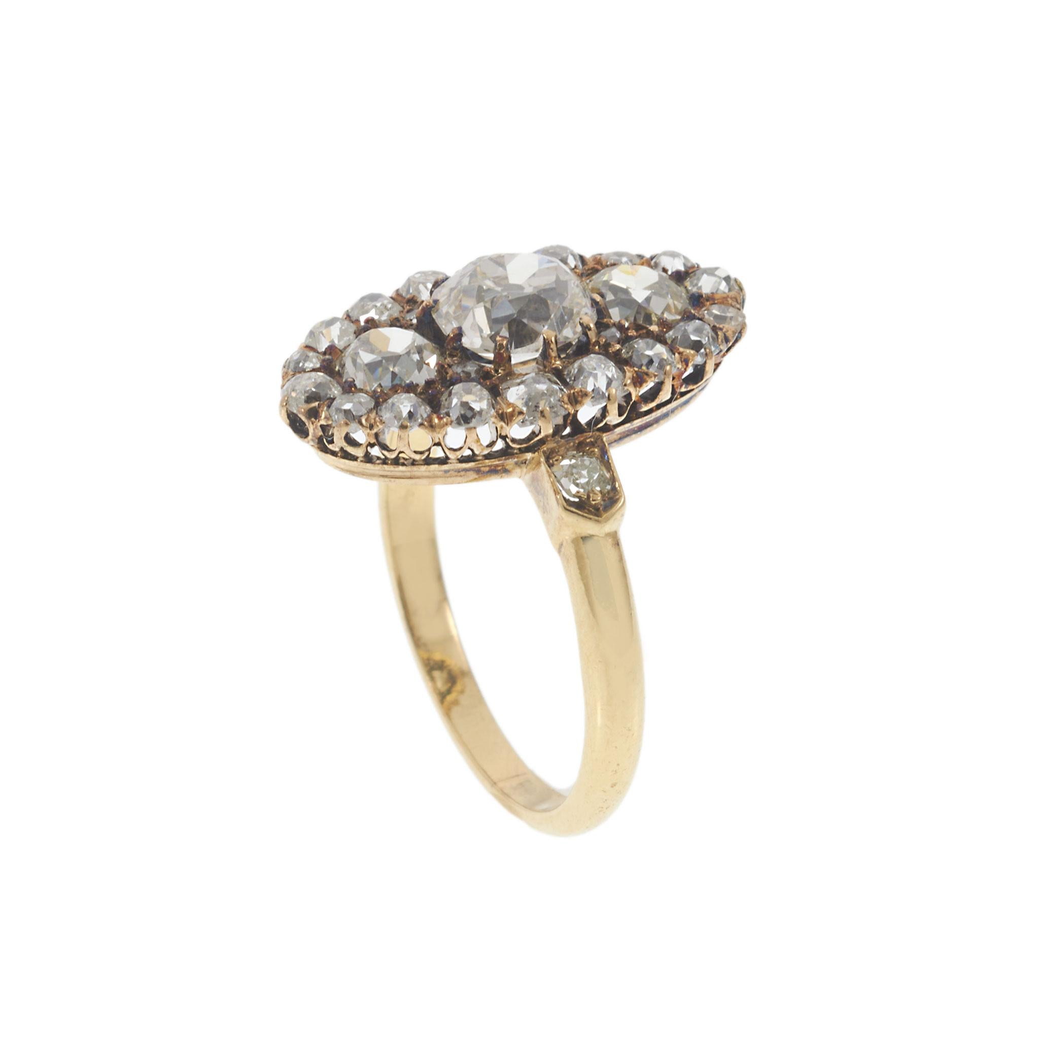 Antique Victorian Era 18KT Yellow Gold Old Mine Cut Diamond Ring