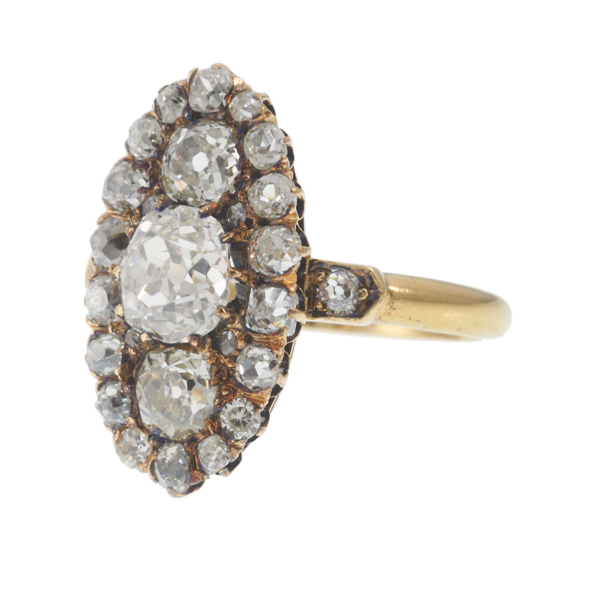 Antique Victorian Era 18KT Yellow Gold Old Mine Cut Diamond Ring