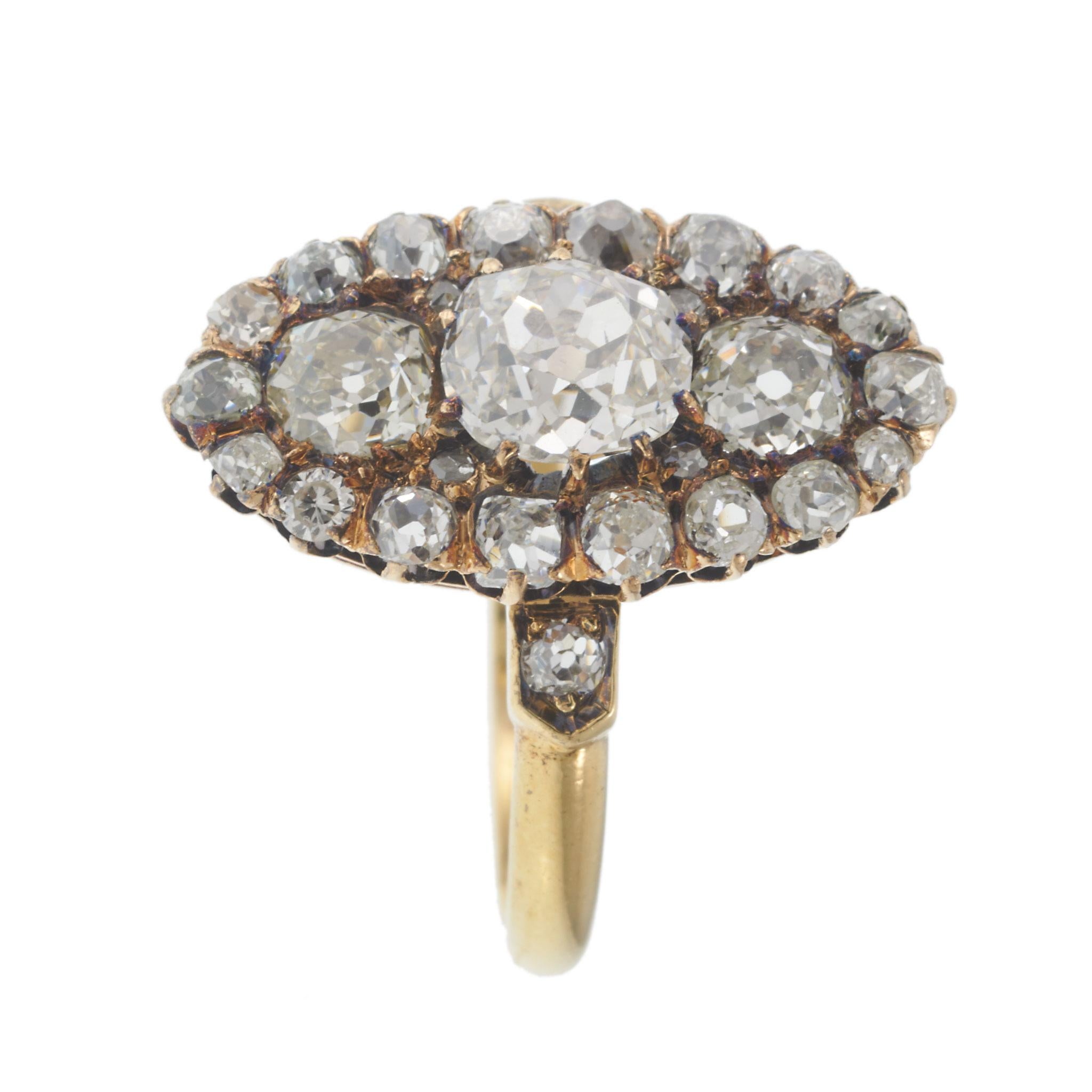 Antique Victorian Era 18KT Yellow Gold Old Mine Cut Diamond Ring