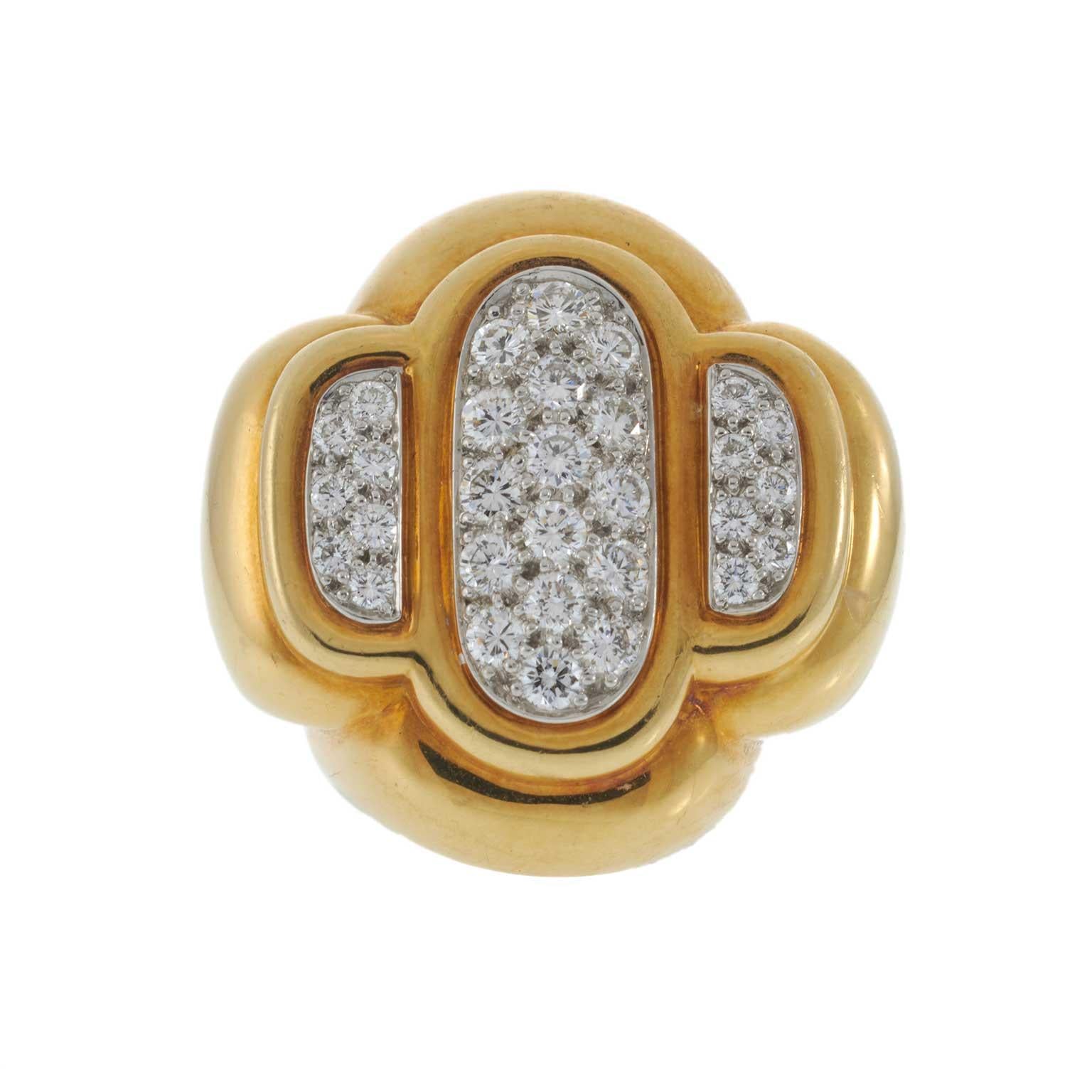 Vintage David Webb 18KT Yellow Gold Diamond Ring with Platinum Shank