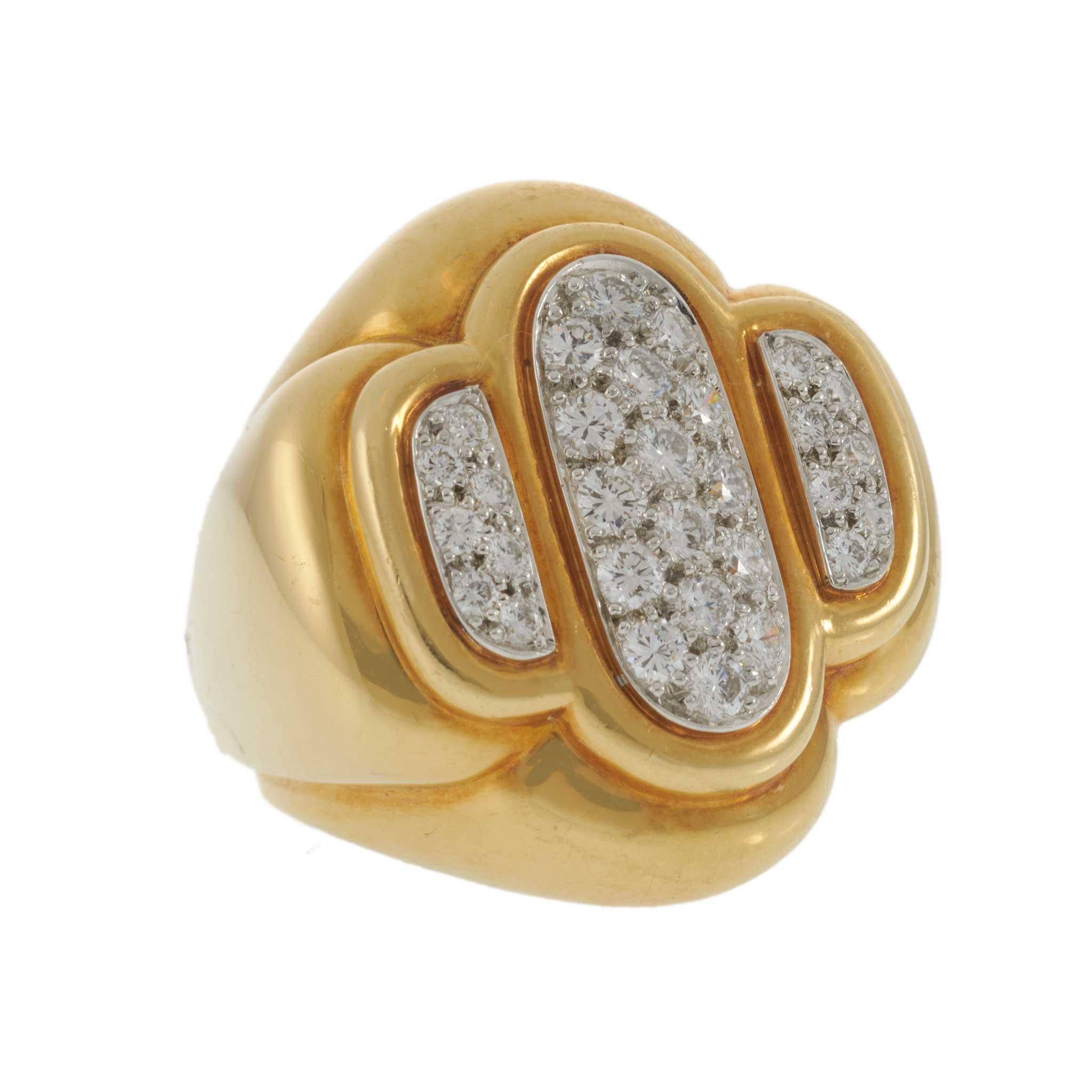 Vintage David Webb 18KT Yellow Gold Diamond Ring with Platinum Shank