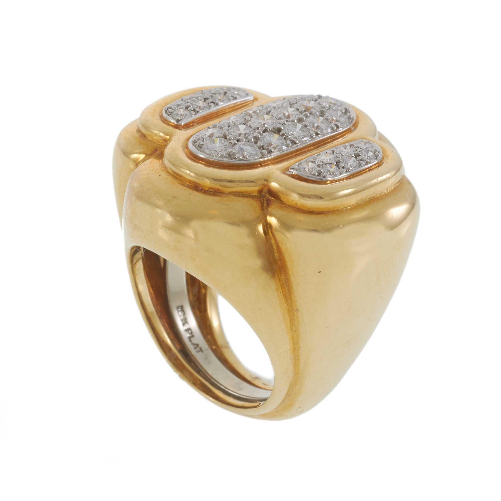 Vintage David Webb 18KT Yellow Gold Diamond Ring with Platinum Shank