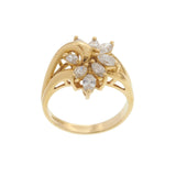 Vintage 1970s 18KT Yellow Gold 1.00CT-TW Marquise Diamond Cluster Ring