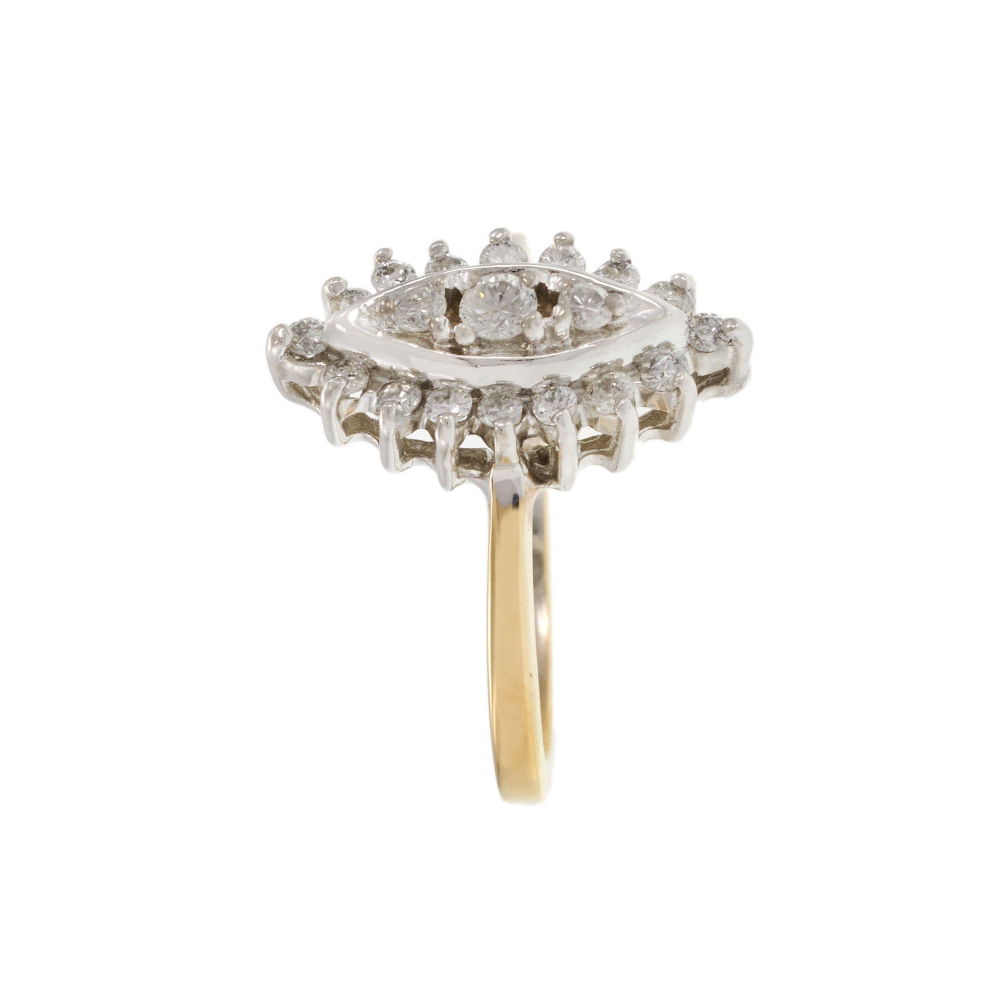 Vintage Retro 14KT White Gold Marquise Diamond Ring 0.65CT