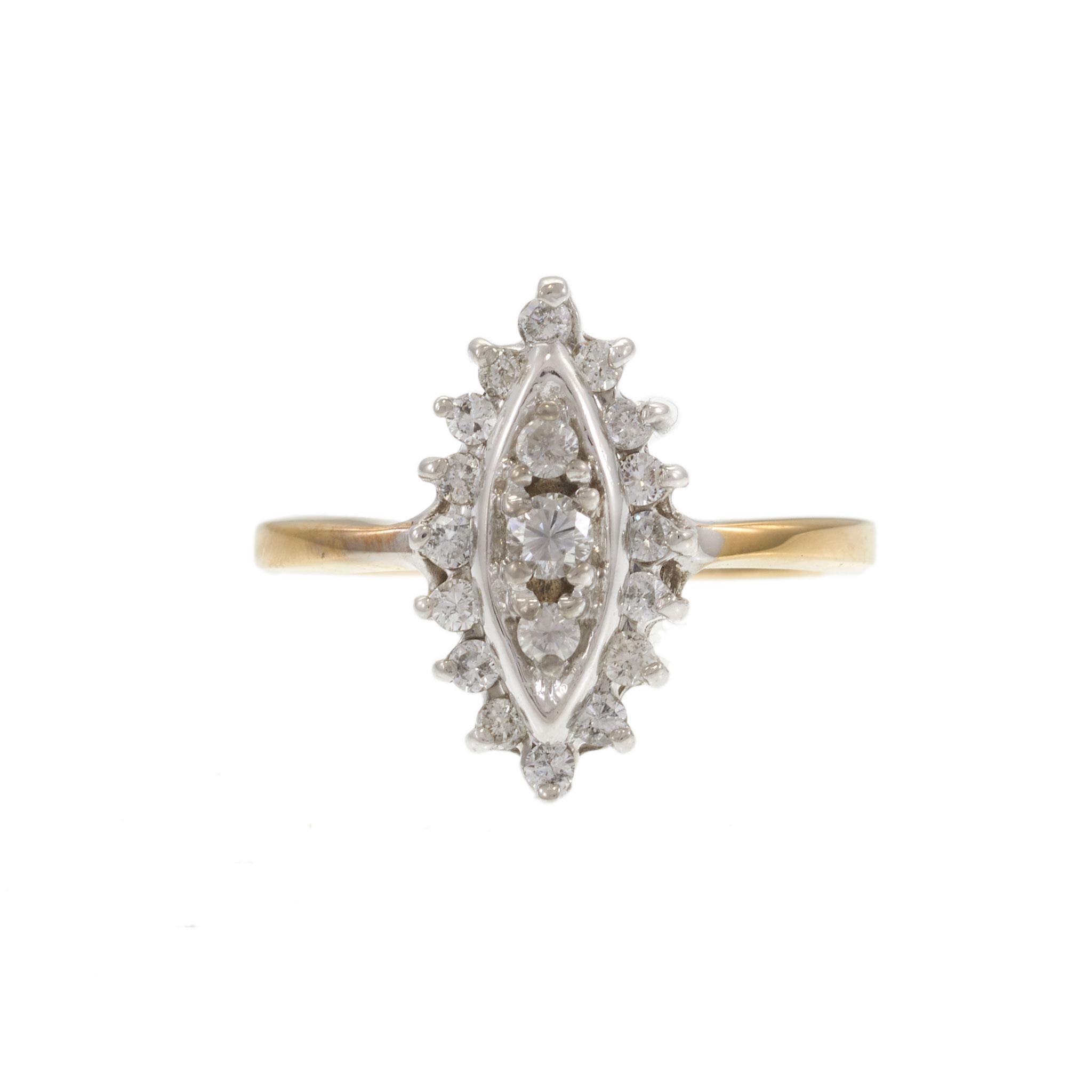 Vintage Retro 14KT White Gold Marquise Diamond Ring 0.65CT