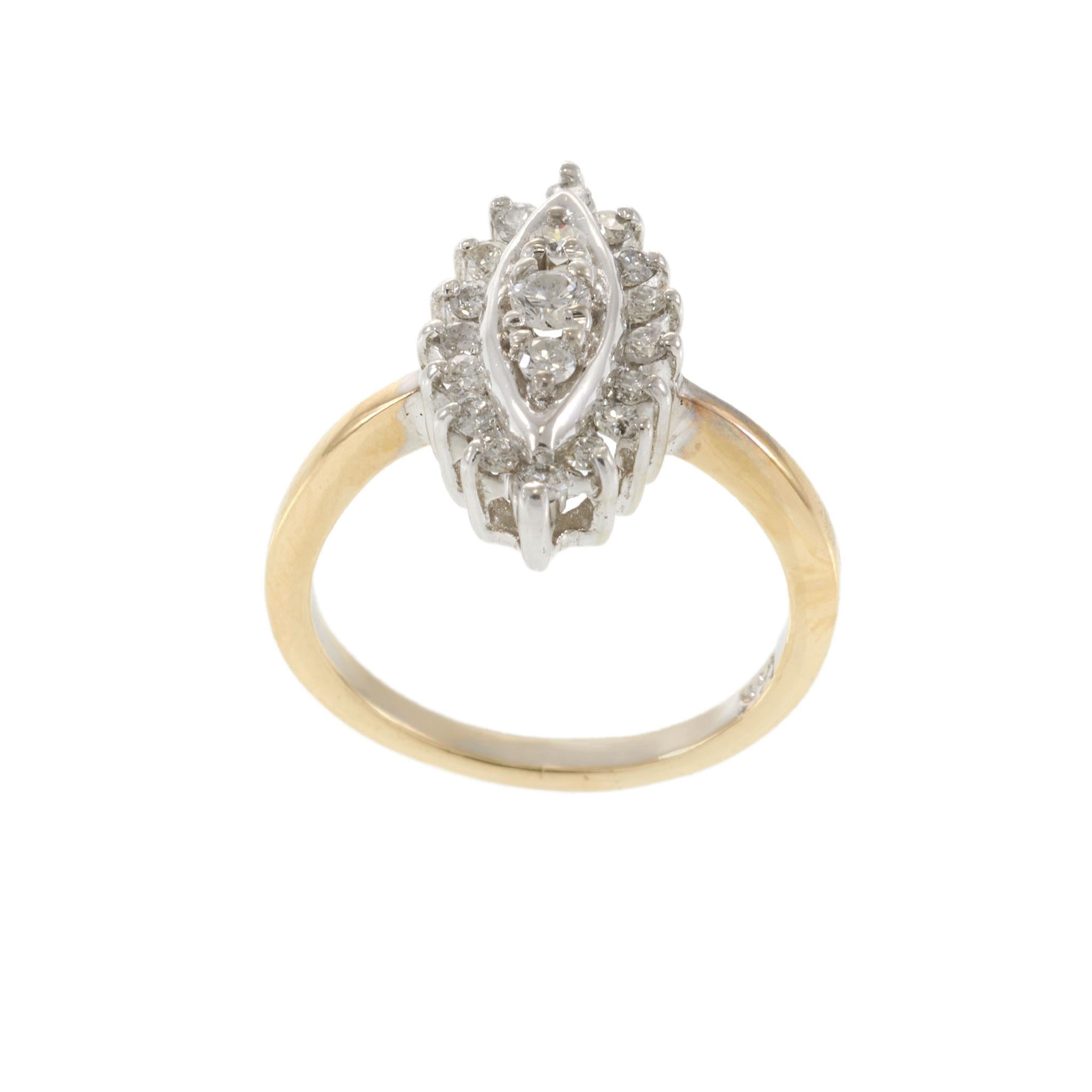 Vintage Retro 14KT White Gold Marquise Diamond Ring 0.65CT