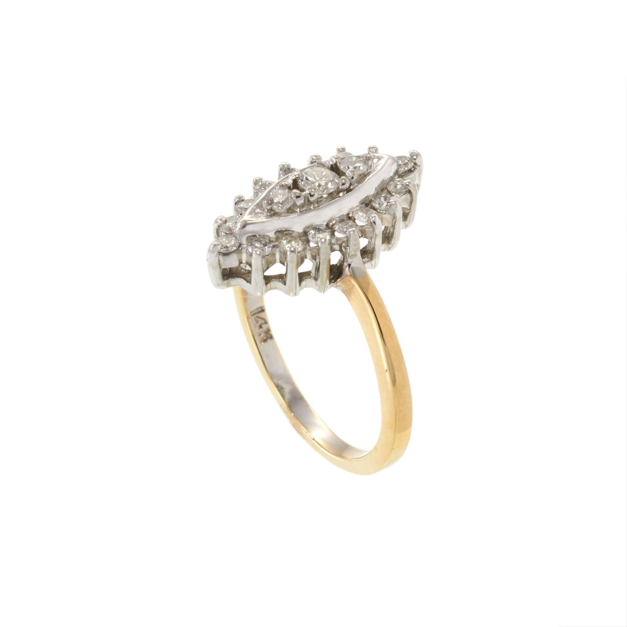 Vintage Retro 14KT White Gold Marquise Diamond Ring 0.65CT