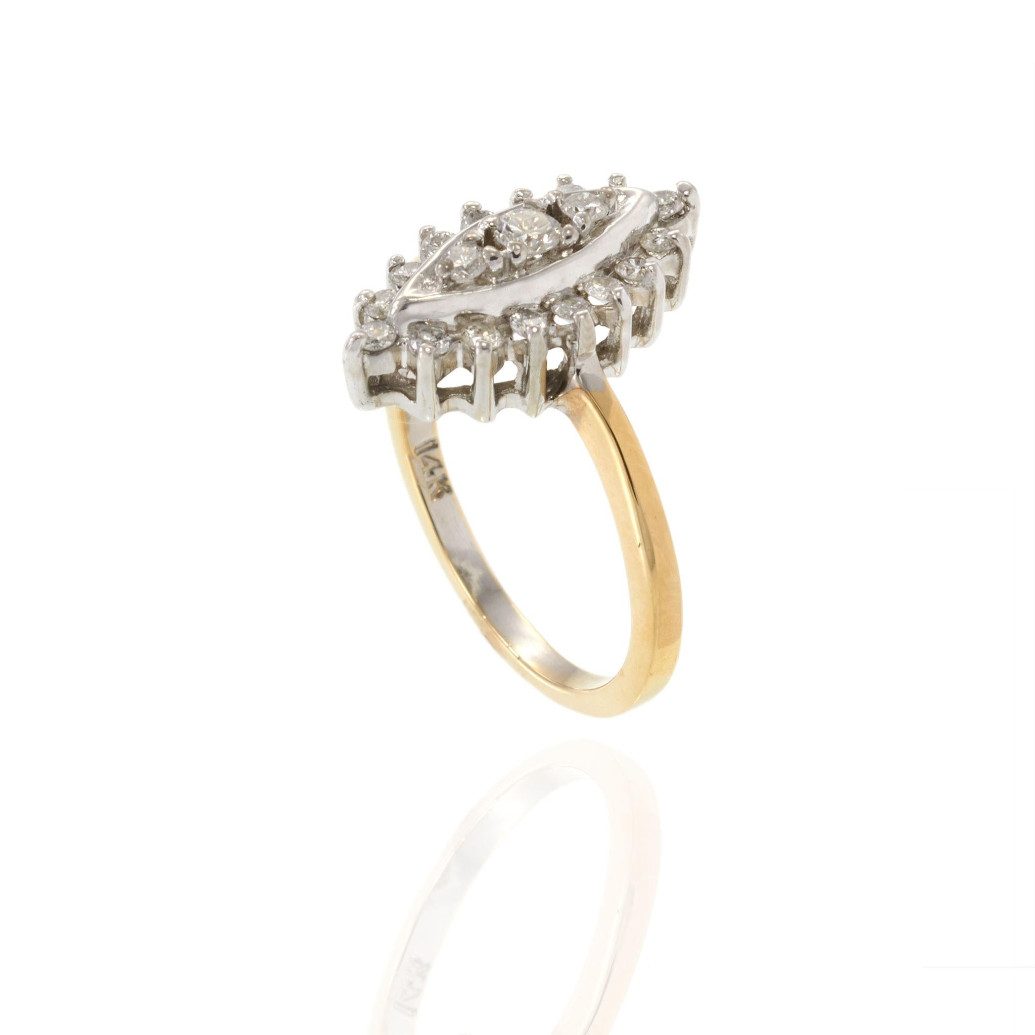 Vintage Retro 14KT White Gold Marquise Diamond Ring 0.65CT