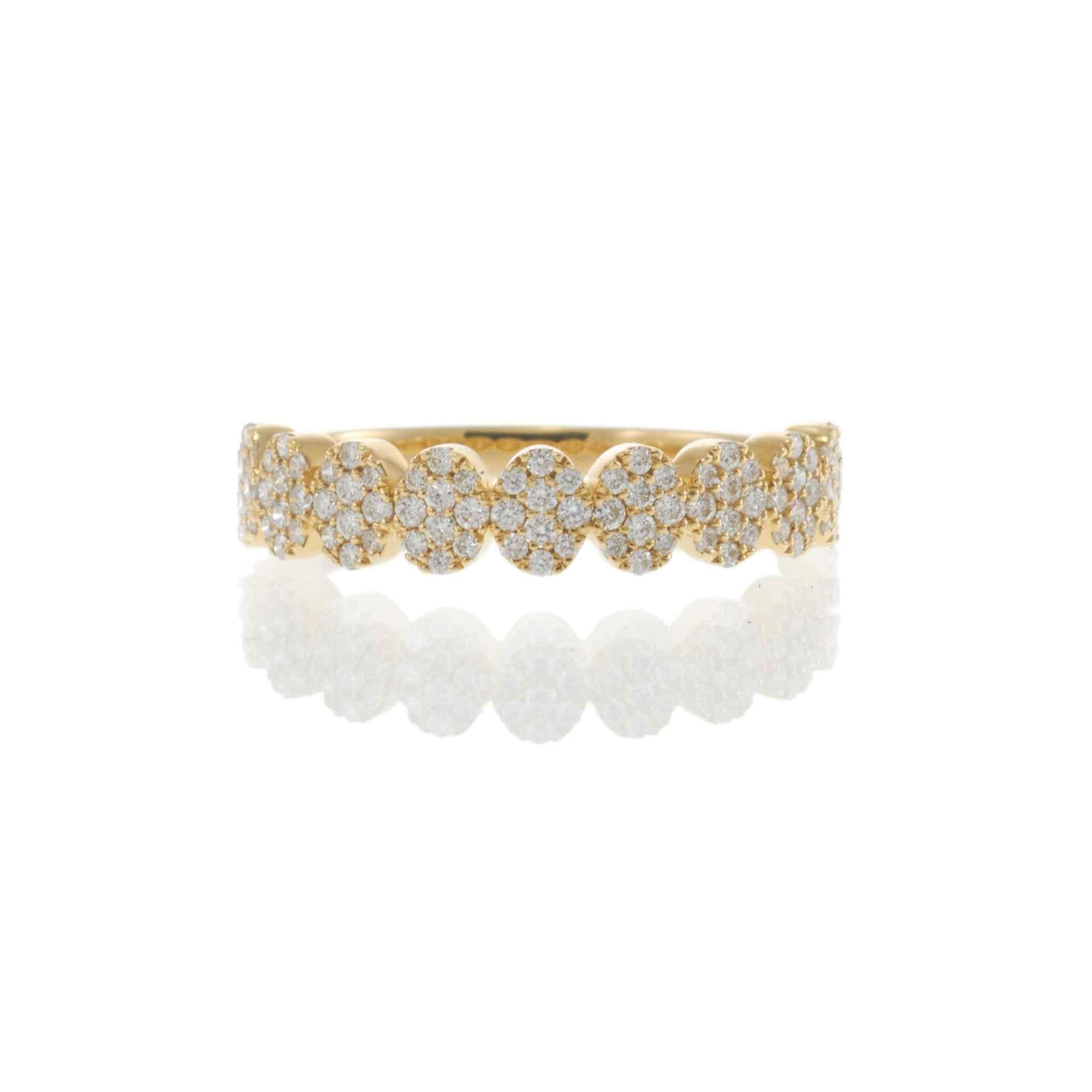 18KT Yellow Gold Pave Diamond Ovals Design Ring