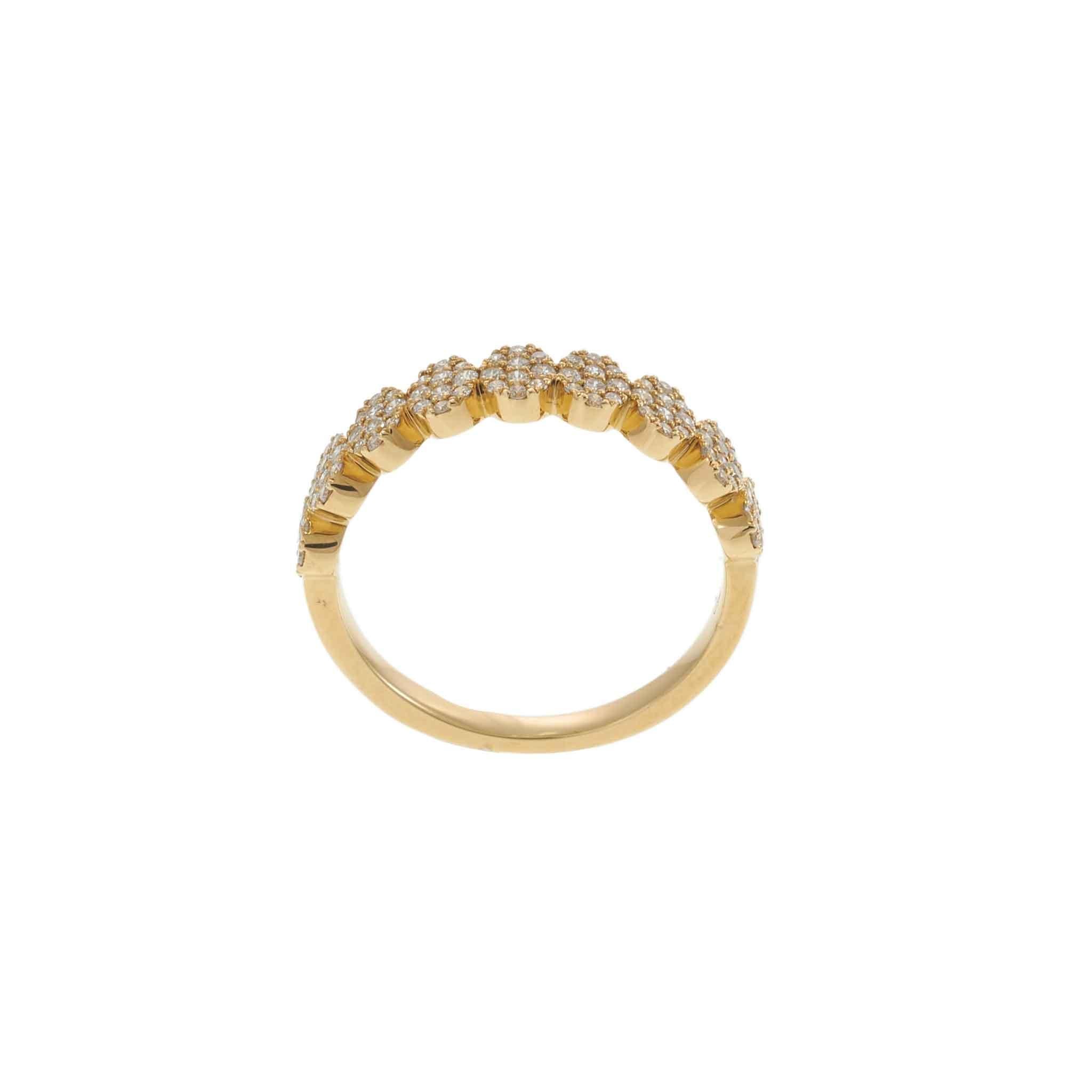 18KT Yellow Gold Pave Diamond Ovals Design Ring