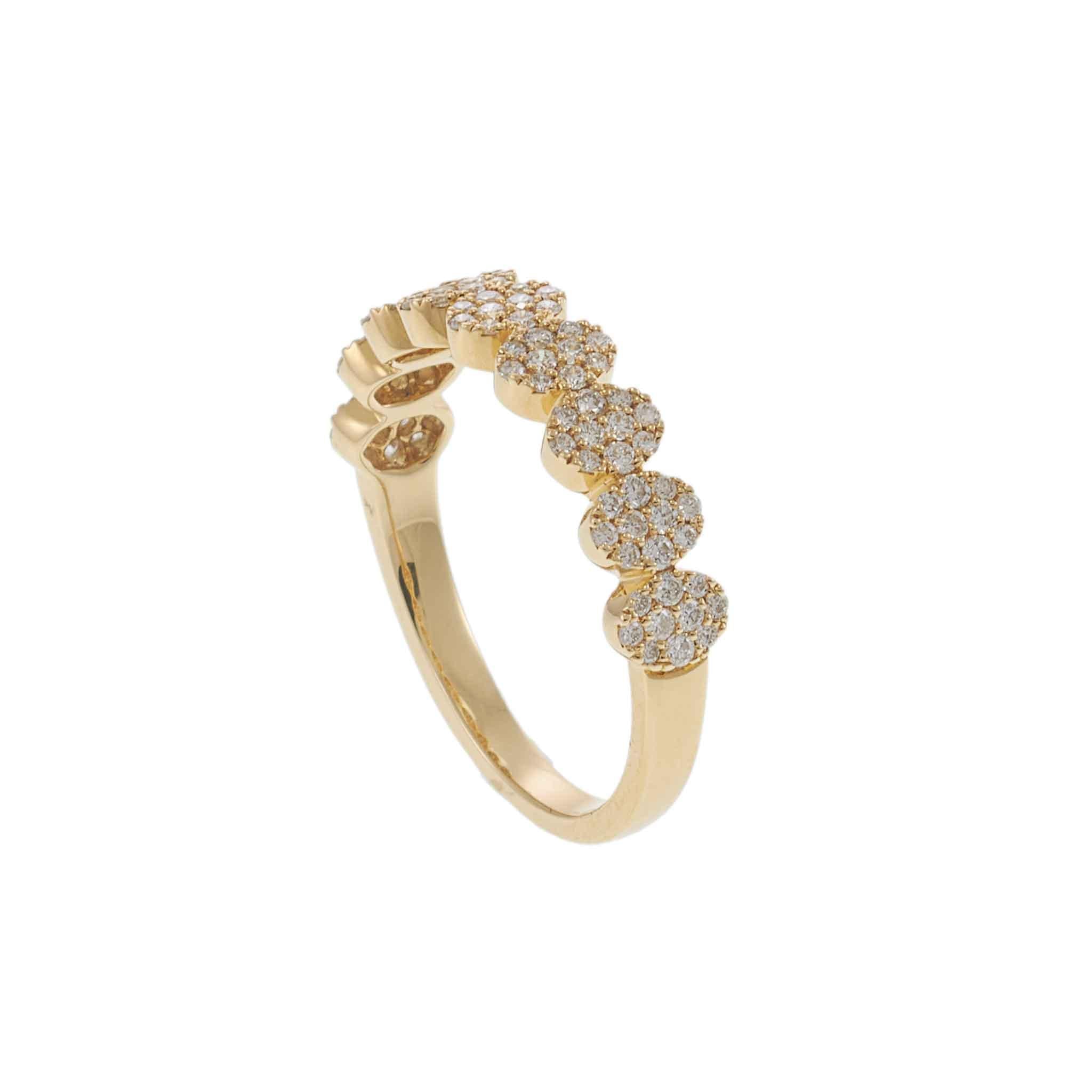18KT Yellow Gold Pave Diamond Ovals Design Ring