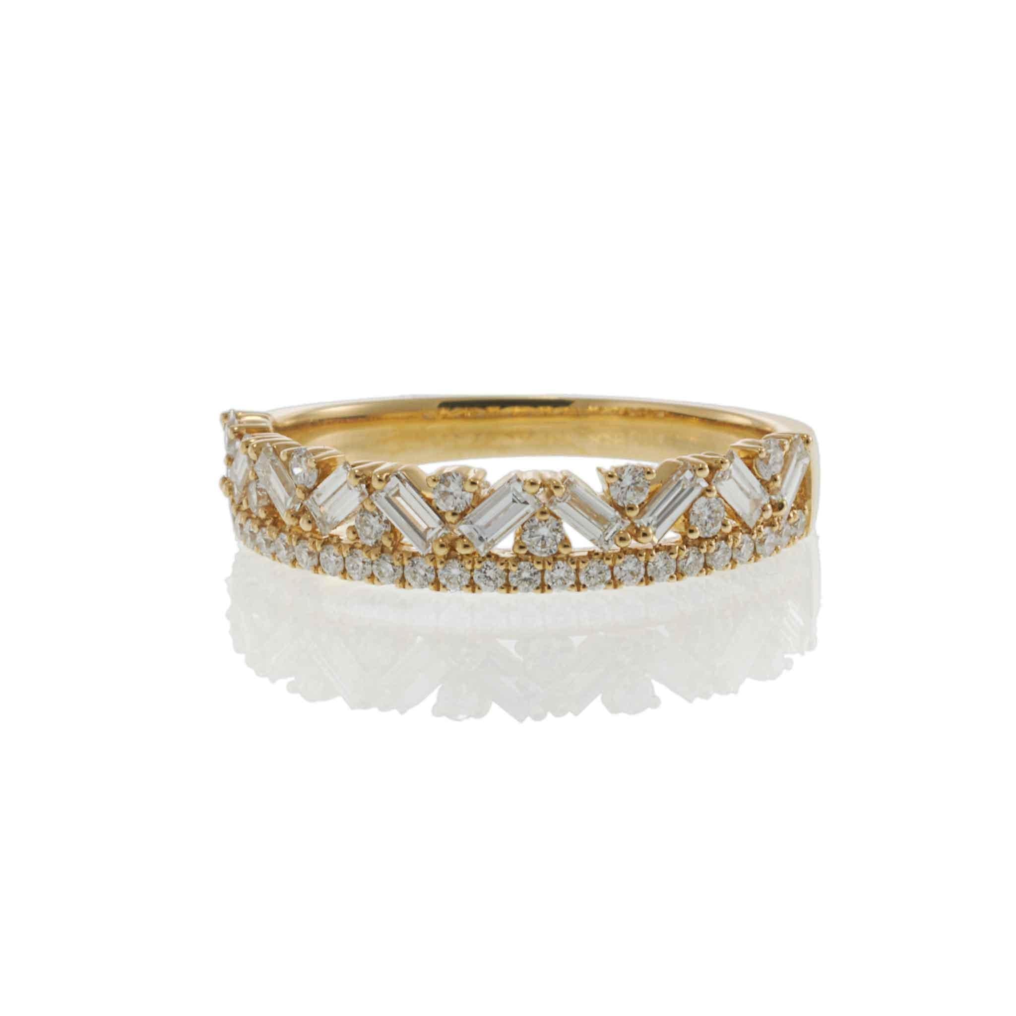 18KT Yellow Gold Round and Baguette Diamond Fancy Design Ring