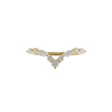 18KT Yellow Gold Alternating Round and Marquise Diamond V Shape Ring