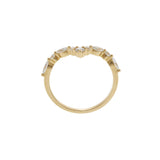 18KT Yellow Gold Alternating Round and Marquise Diamond V Shape Ring