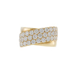 18KT Yellow Gold Three-Row Pavé Diamond Crossover Band Ring