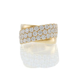 18KT Yellow Gold Three-Row Pavé Diamond Crossover Band Ring